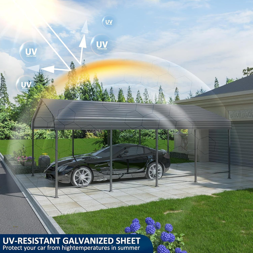 AIRWIRE 12x20 Metal Carport Canopy with Enhanced Base, Heavy Duty Car Port Garage, Outdoor Galvanized Car Shelter for Car, Boats and Truck