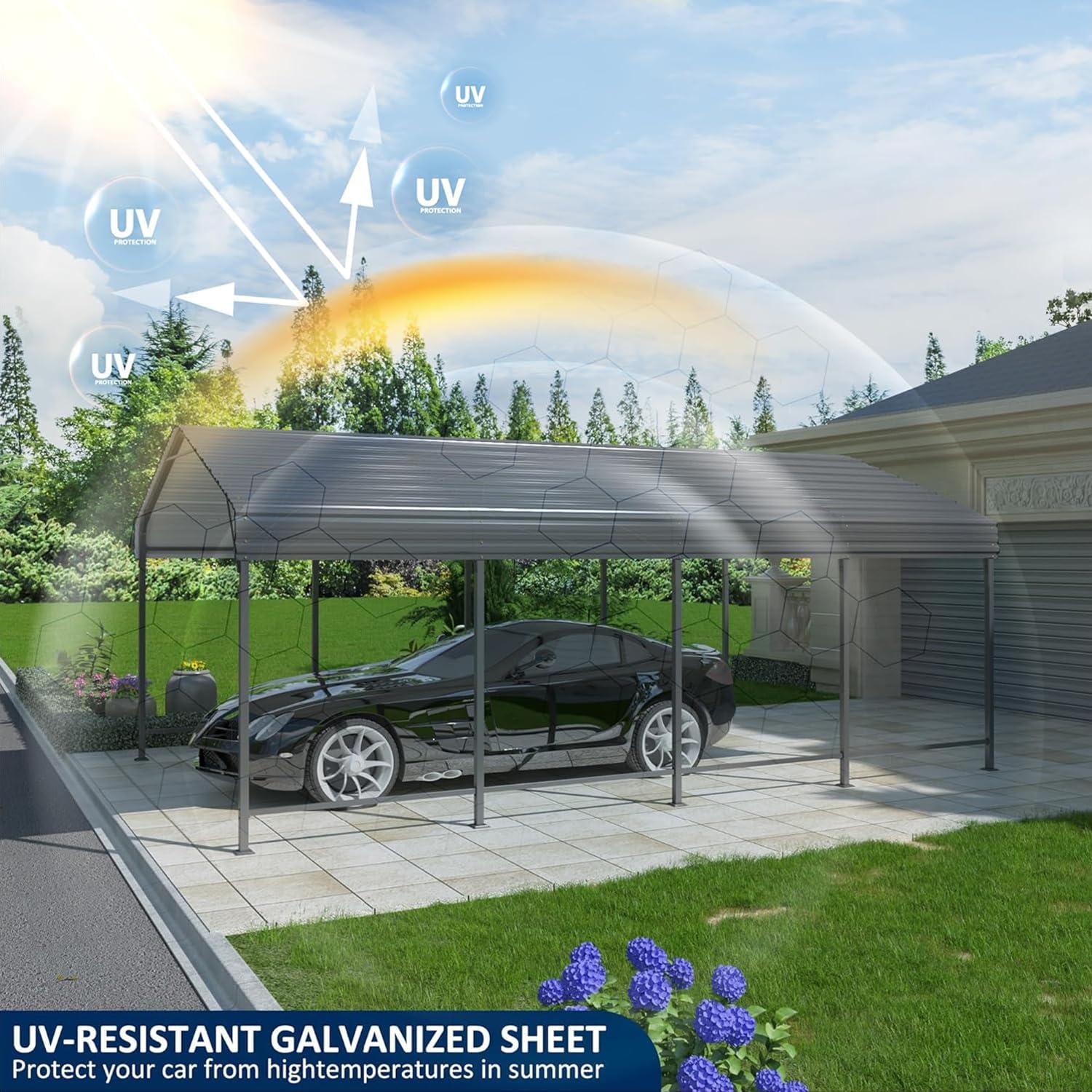 AIRWIRE 12x20 Metal Carport Canopy with Enhanced Base, Heavy Duty Car Port Garage, Outdoor Galvanized Car Shelter for Car, Boats and Truck