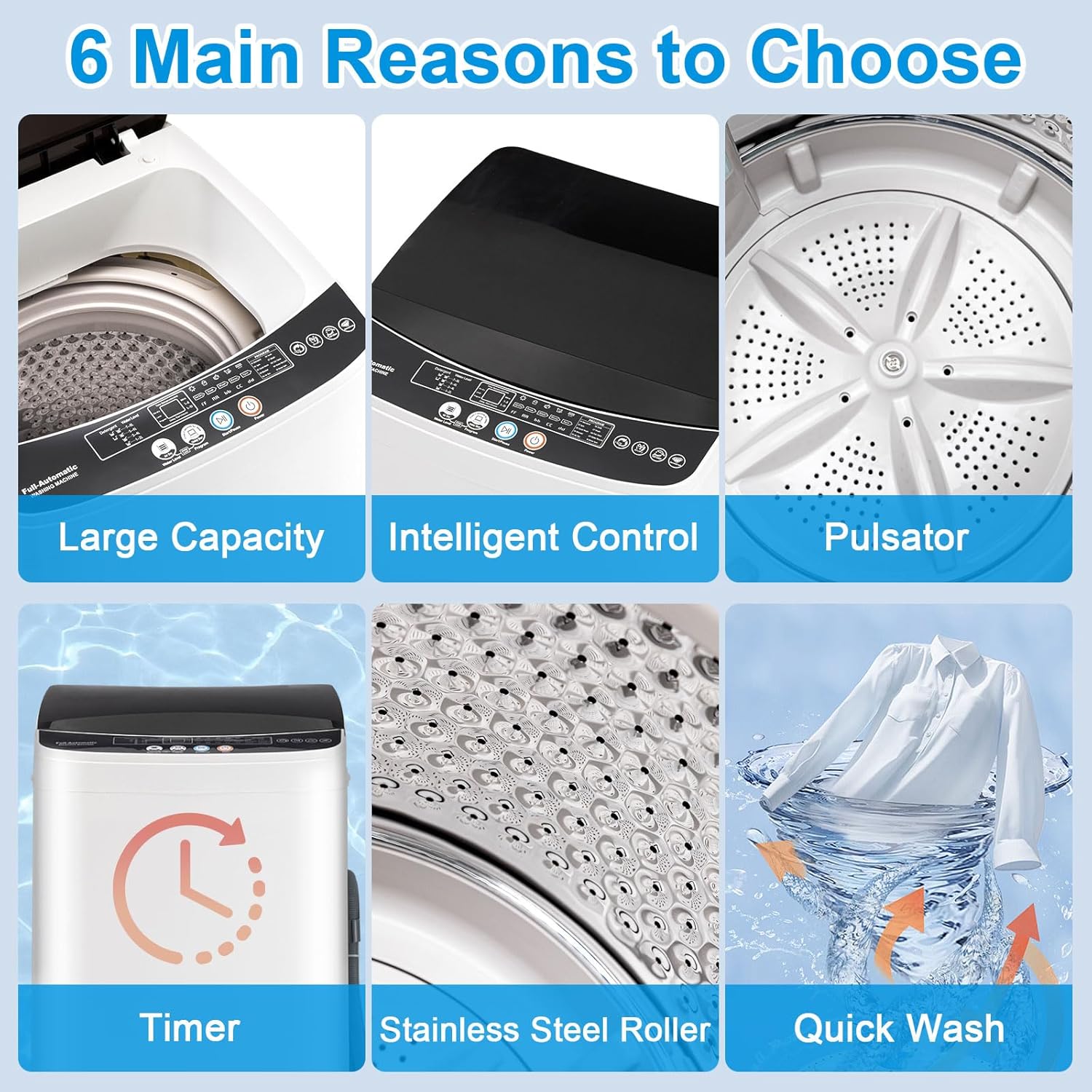 DOGHLY Portable Washer and Dryer Combo Set, 17Lbs Full-Automatic Washing Machine and 1.8 Cu.Ft Portable Clothes Dryer, Compact Washer and Dryer with Stainless Steel Inner Tub, for Apt, Dorm, Home
