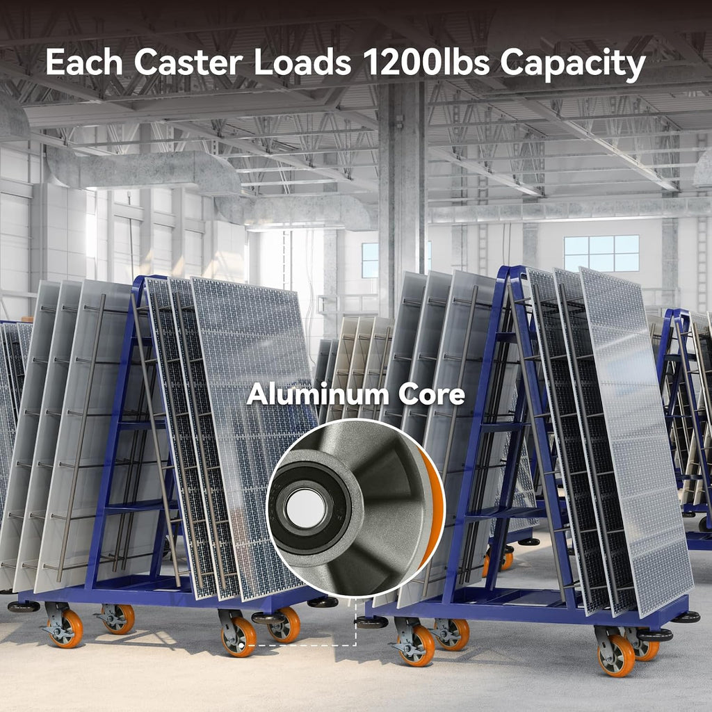 6' Caster Wheels Heavy Duty, Crowned Tread Aluminum Core Thickened Polyurethane Casters Set of 4 with Load 4800lbs Capacity, Industrial Swivel Caster Wheels for Cart Toolbox (4 Swivel)