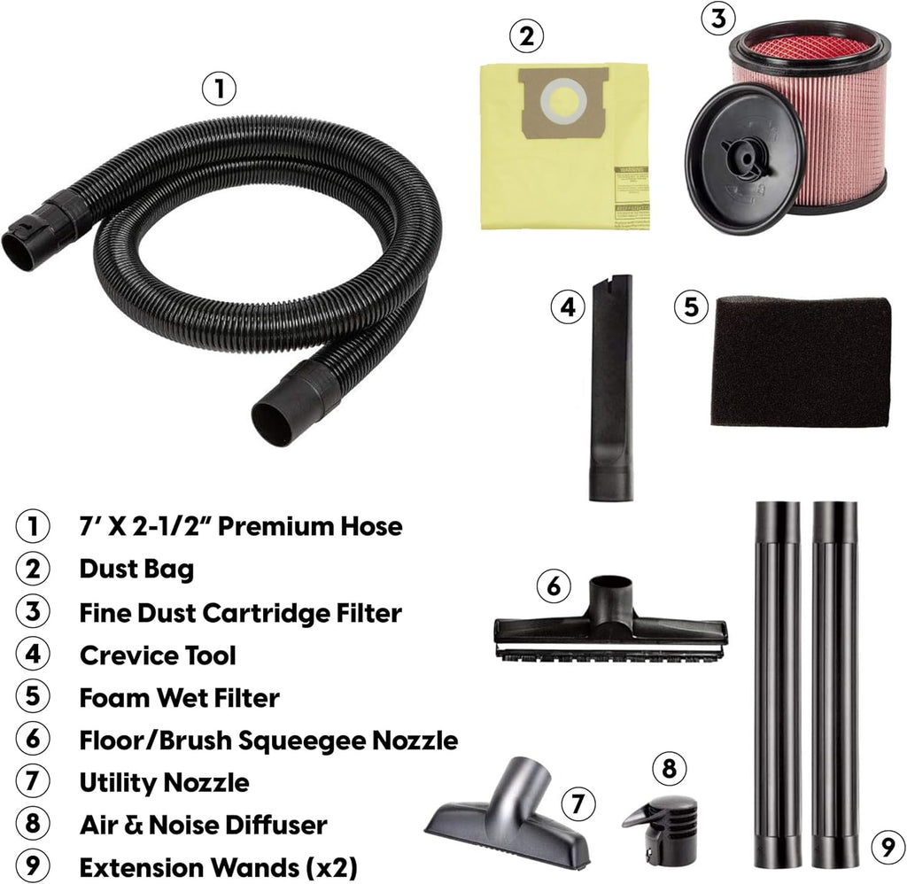 Vacmaster Professional - Professional Wet/Dry Vac, 12 Gallon, Beast Series, 5.5 HP 2-1/2' Hose (VJH1211PF0201) , Black