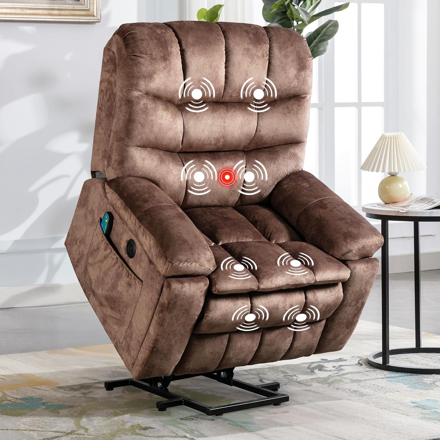IOMOR Large Power Lift Recliner with Massage and Heat for Elderly, Heavy Duty & Safety Motion Reclining Mechanism, Ergonomic Electric Wider Chair with USB Port, 2 Hidden Cup Holders (1, Brown)