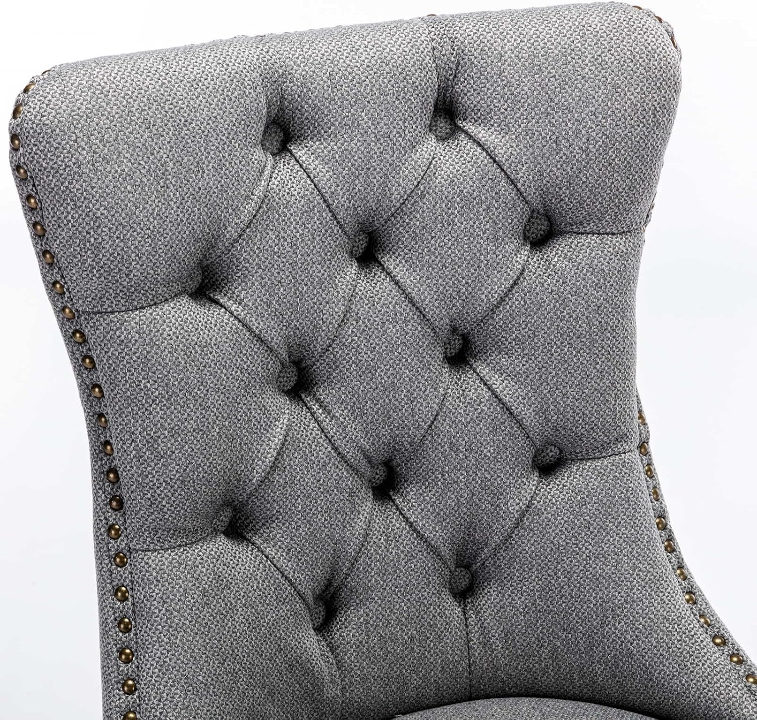 Ball & Cast Contemporary Upholstered Dining Chairs Set of 2, Button Tufted Kitchen Side-Chairs with Hang Ring & Nailhead Trims & Solid Wood Legs, 2-Piece Backrest Traditional Chair, Linen Gray