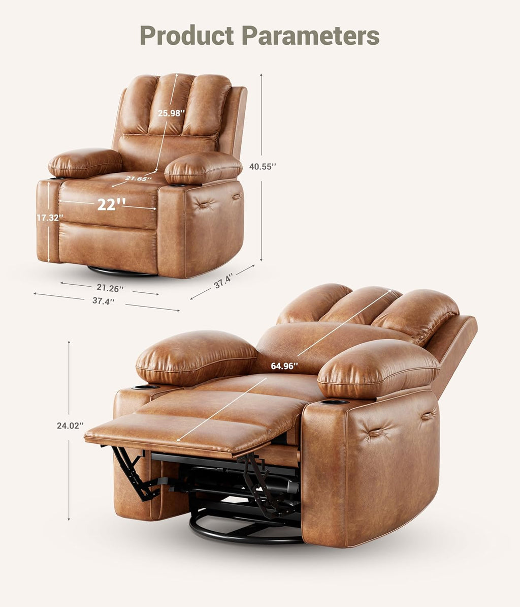 GarveeHome Oversized Recliner Chairs with Heat and Massage, Lazy Recliner Chair for Adults- Manual Chair with Cup Holder for Living Rooms, Bedrooms and Nurseries (Light Brown)