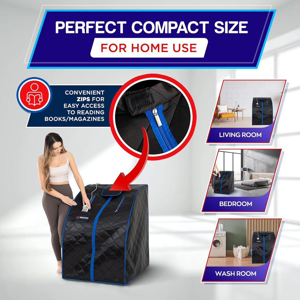 TopMaster Foldable Infrared Sauna, Portable Sauna for Home, Sauna Tent Sauna Box Portable, Indoor Portable Sauna with Foldable Chair, Wired Controller - Sauna Box for Home 1050W Power, Max 140°F Black