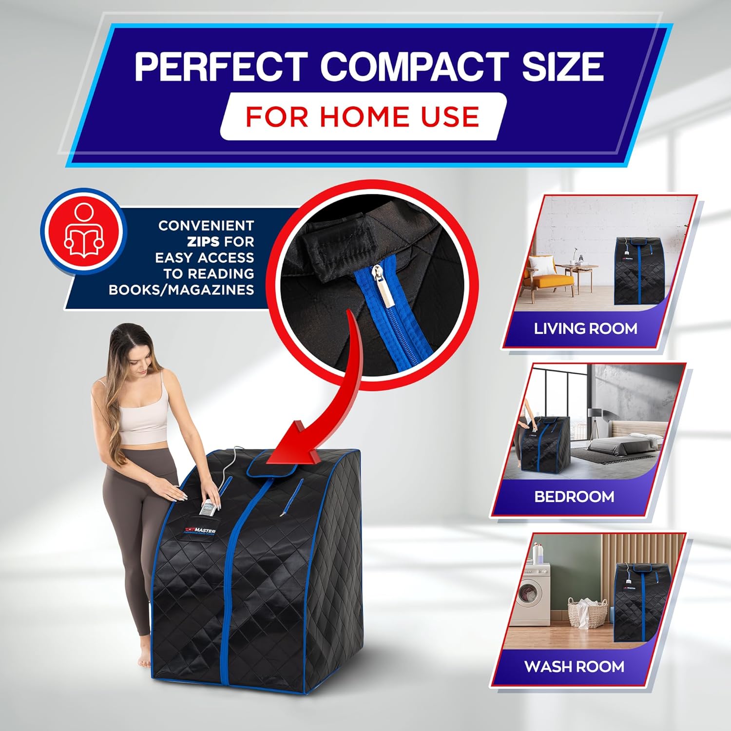 TopMaster Foldable Infrared Sauna, Portable Sauna for Home, Sauna Tent Sauna Box Portable, Indoor Portable Sauna with Foldable Chair, Wired Controller - Sauna Box for Home 1050W Power, Max 140°F Black