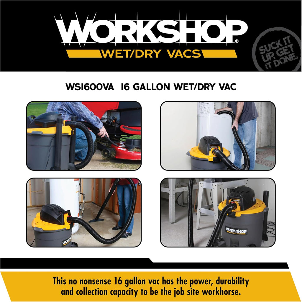 WORKSHOP Wet/Dry Vacs Shop Vacuum WS1600VA 16-Gallon 6.5 Peak HP Heavy-Duty Wet Dry Vacuum Cleaner with Filter, Hose, and Attachments for Home Projects & Renovations