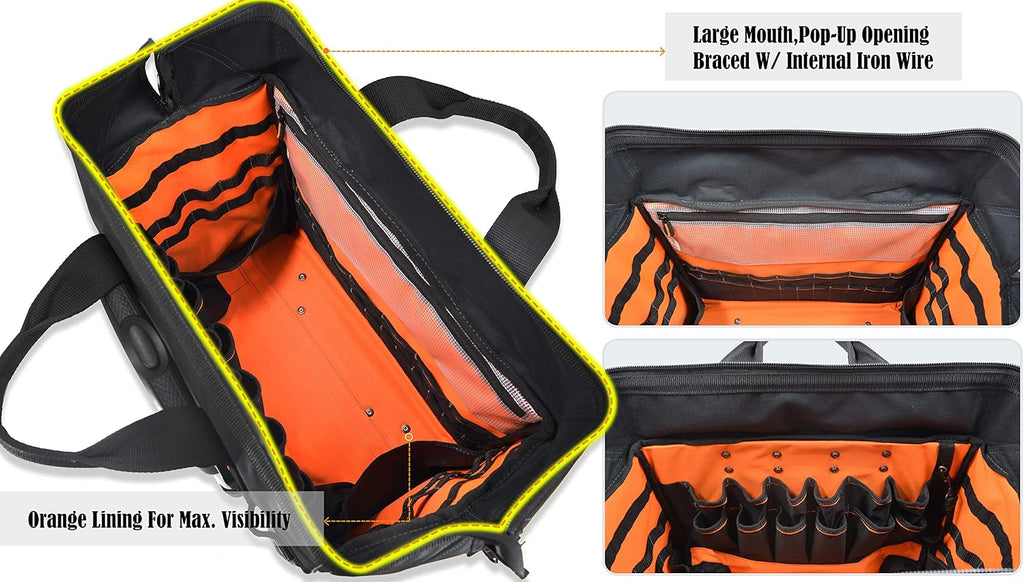 WELKINLAND 46Pockets-26' Rolling tool bag, Tools bag with wheels, Rolling tote bag, Tool tote, HVAC tools bags, Electrician tool bag, Tool bag organizer, Tool bags for men