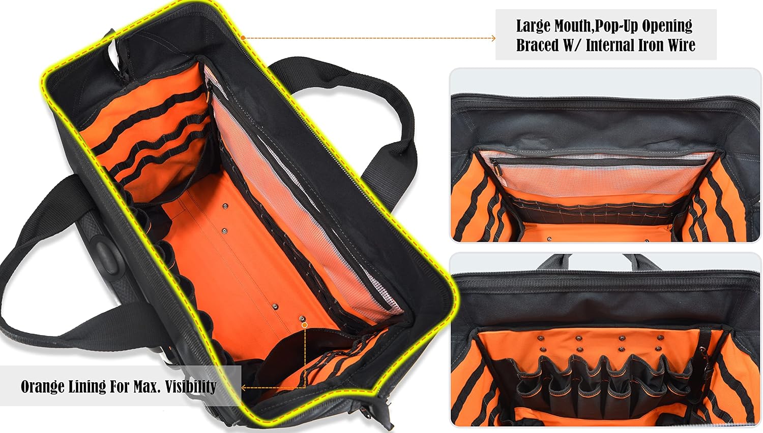 WELKINLAND 46Pockets-26' Rolling tool bag, Tools bag with wheels, Rolling tote bag, Tool tote, HVAC tools bags, Electrician tool bag, Tool bag organizer, Tool bags for men