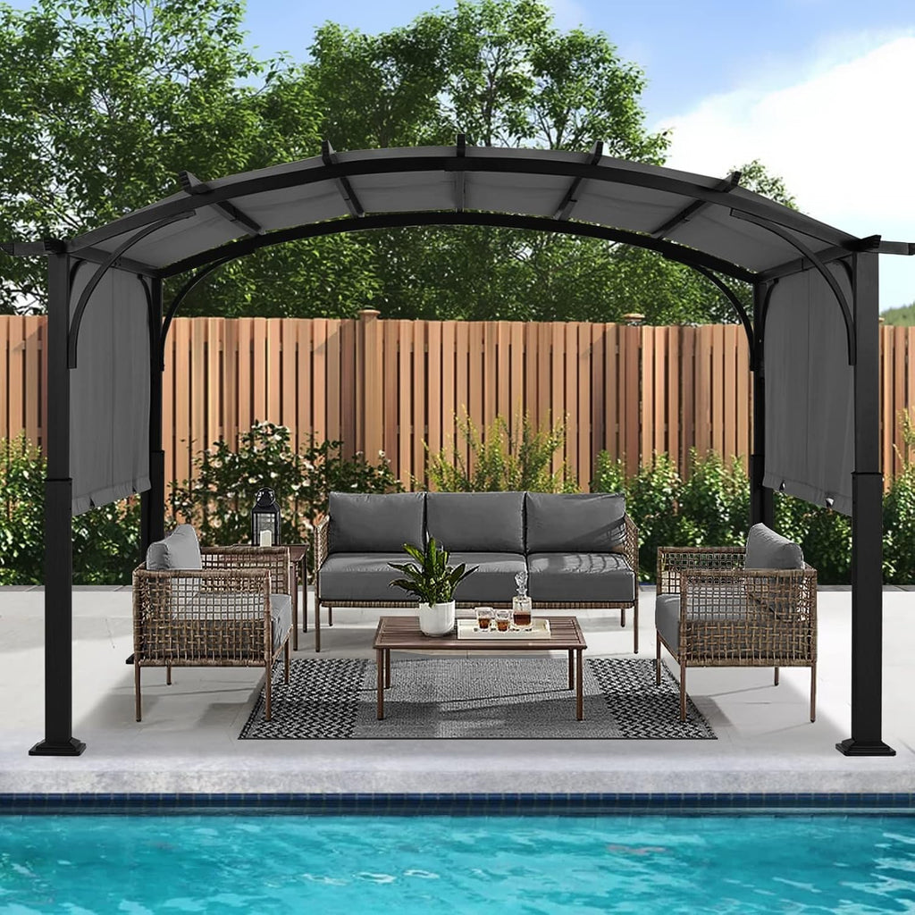 ABCCANOPY Outdoor Pergola 10'x10', Arched Patio Pergola with Retractable Sun Shade, Dark Gray