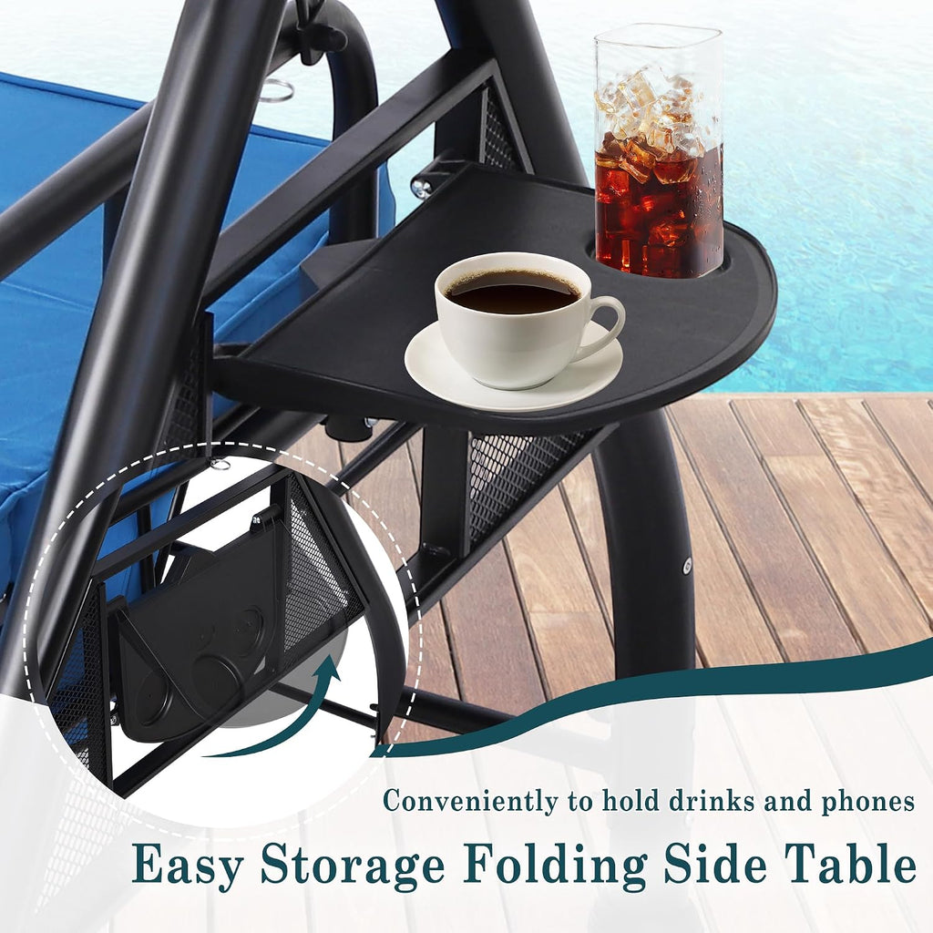 MAGIC UNION 3-Seat Outdoor Patio Swings with Canopy Adjustable Porch Swing with Stand, Upgrade Pillows Cushions and Foldable Side Tray for Patio, Backyard (Blue)