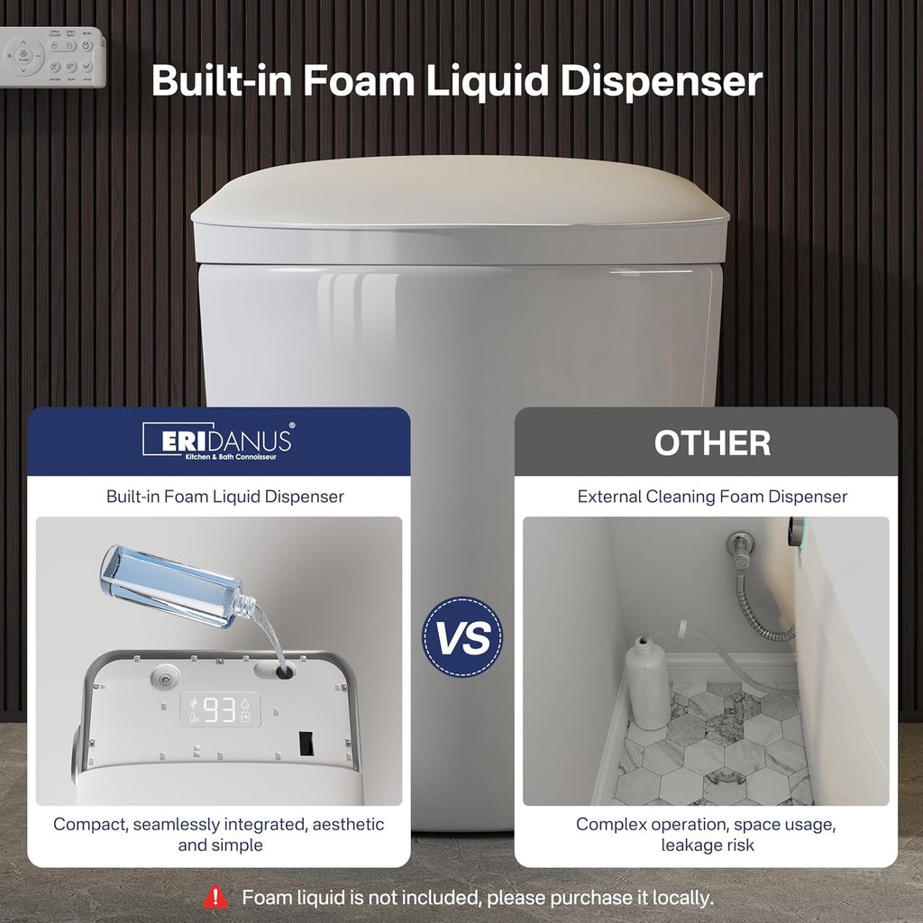 Eridanus Smart Toilet with Bidet Built in, Bidet Toilet with Auto Open/Close Lid, Cleaning Foam Dispenser, Warm Water Sprayer & Air Dryer, Foot Sensor Flush, Elongated Heated Seat, ADA Height