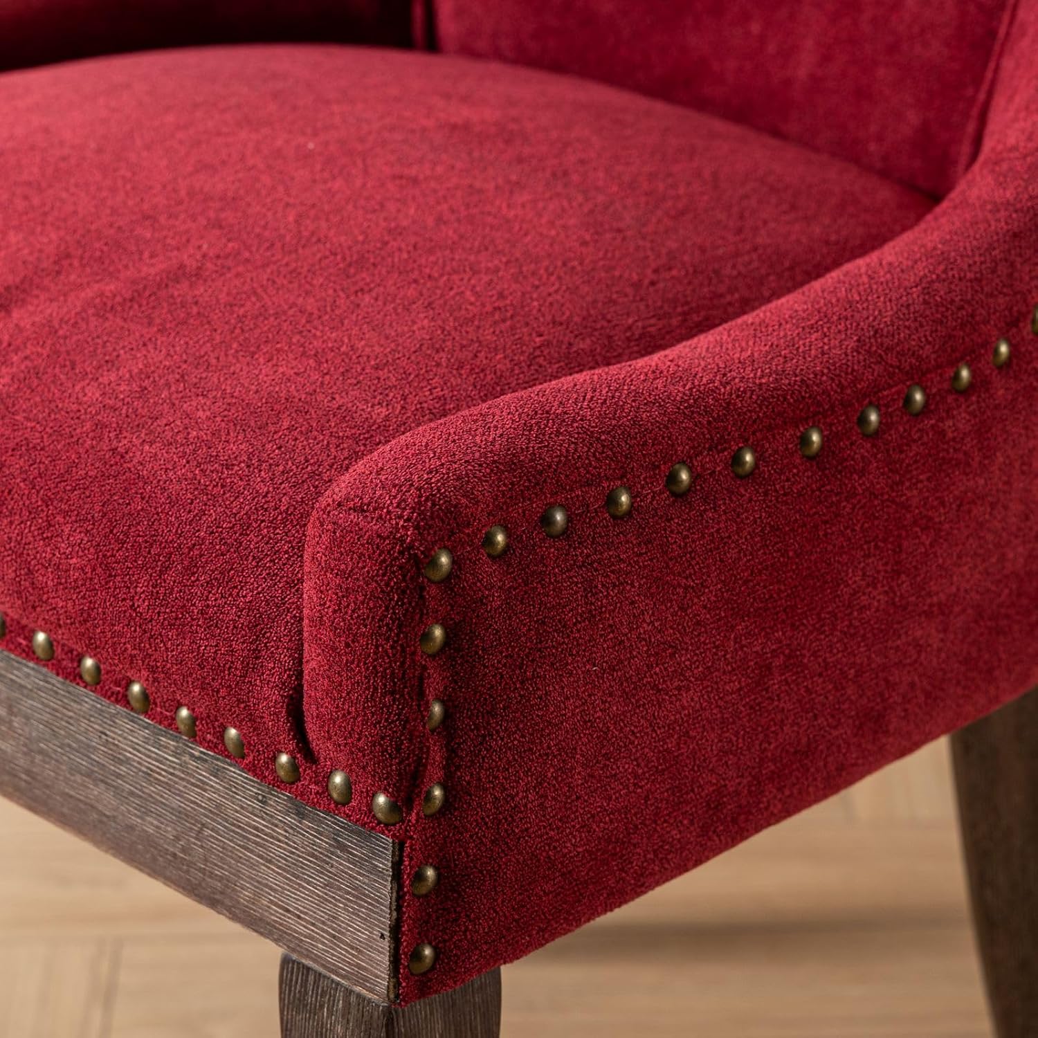 Ball & Cast Mid-Century Upholstered Dining Chairs Set of 2, Thickened Fabric Wing Back Kitchen Side-Chairs with Bronze Nail Head & Toned Solid Wood Legs, 2-Piece Traditional Chair, Wine Red