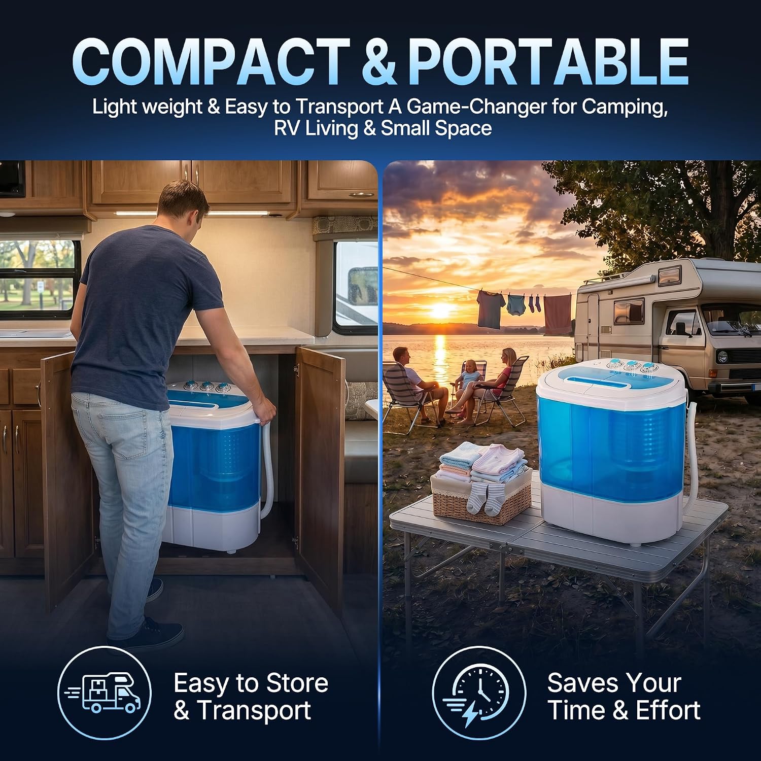 ZENY Portable Clothes Washing Machine Mini Twin Tub Small Laundry Washer Aparment Spin Dryer 9.9lbs Capacity Lightweight for Dormitory, RV blue