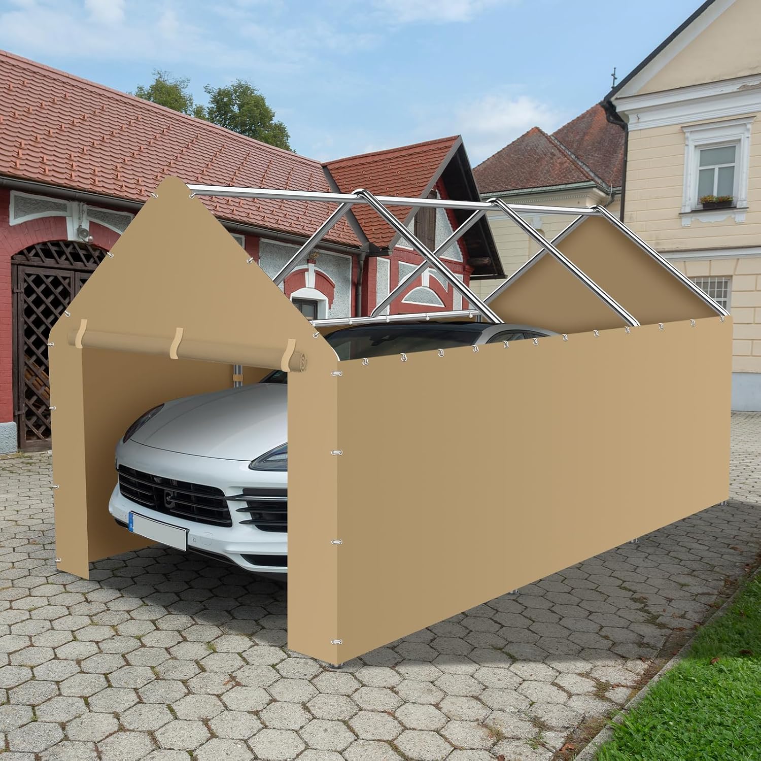 Carport Canopy Sidewalls for 10'x20'x9.35' Carport with Ball Bungee Cords, Replacement Covers Canopy Walls for Car Tent Garage(Sidewalls Only) (Khaki)