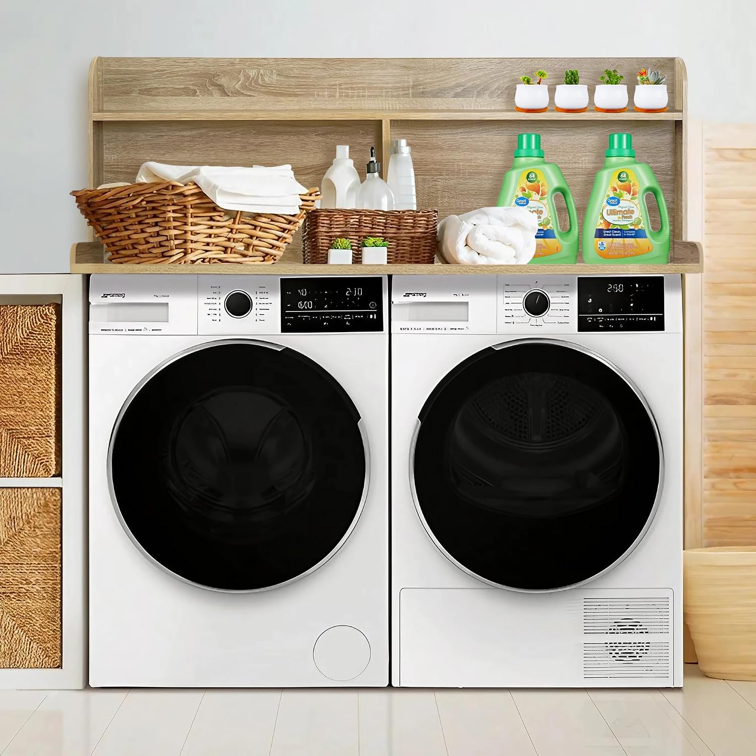 Royxen Laundry Countertop with 20' Shelf Universal Fit, Washer and Dryer Countertop with Storage Space, Laundry Room Storage (White Oak)
