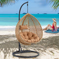 Egg Swing Chair with Stand,Swing Egg Chair with Stand, Rattan Hanging Egg with Soft Cushion, Outdoor Hanging with Foldable Basket & Metal Stand for Bedroom Patio (Light Brown)