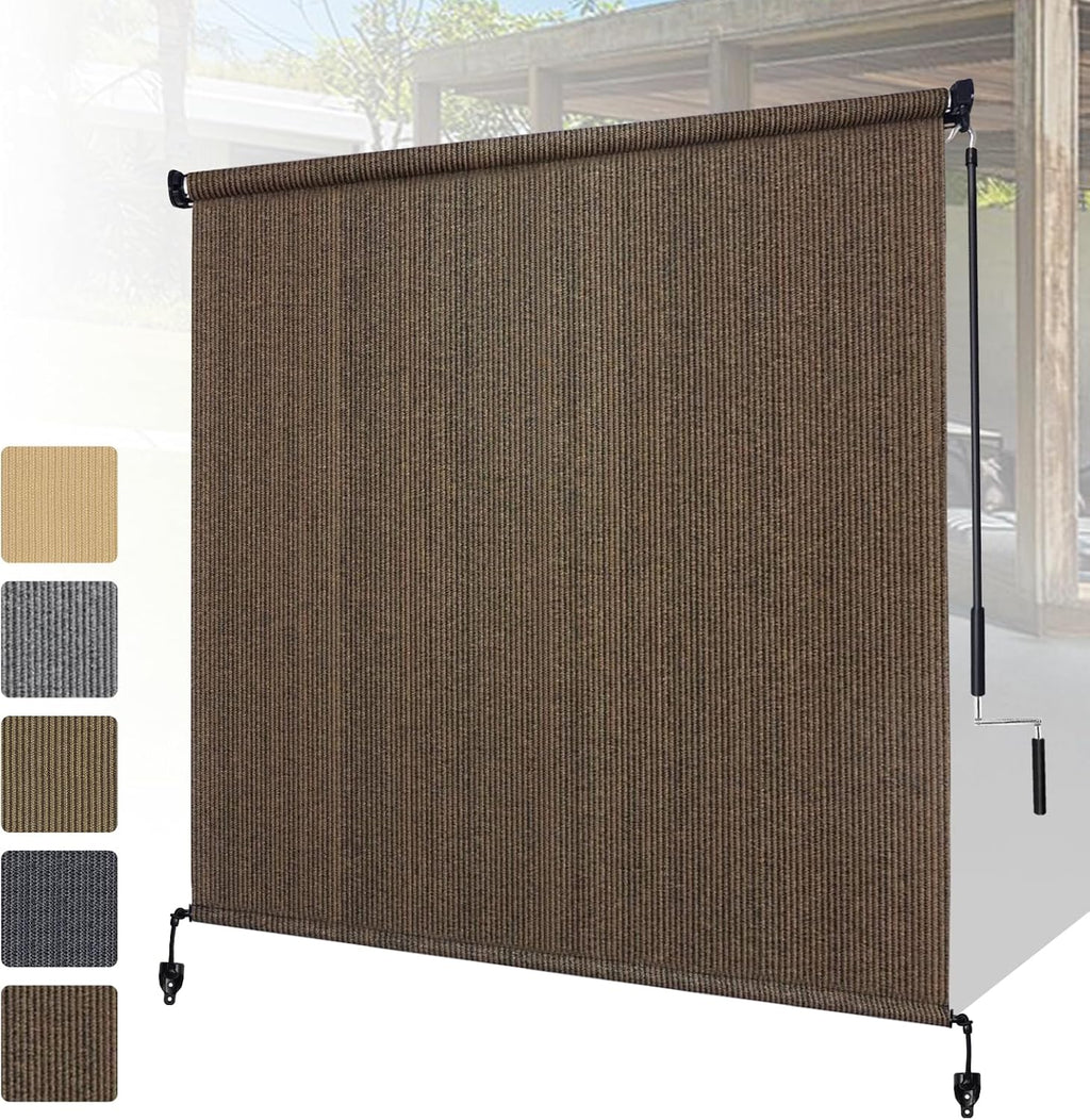 Shade&Beyond Patio Shades Roll Up Outdoor 11' W x 8' H, Cordless Roller Shade Blinds with 90% UV Protection, Exterior Sunshade Cloth Roll for Pergola Porch Gazebo Balcony, Mocha