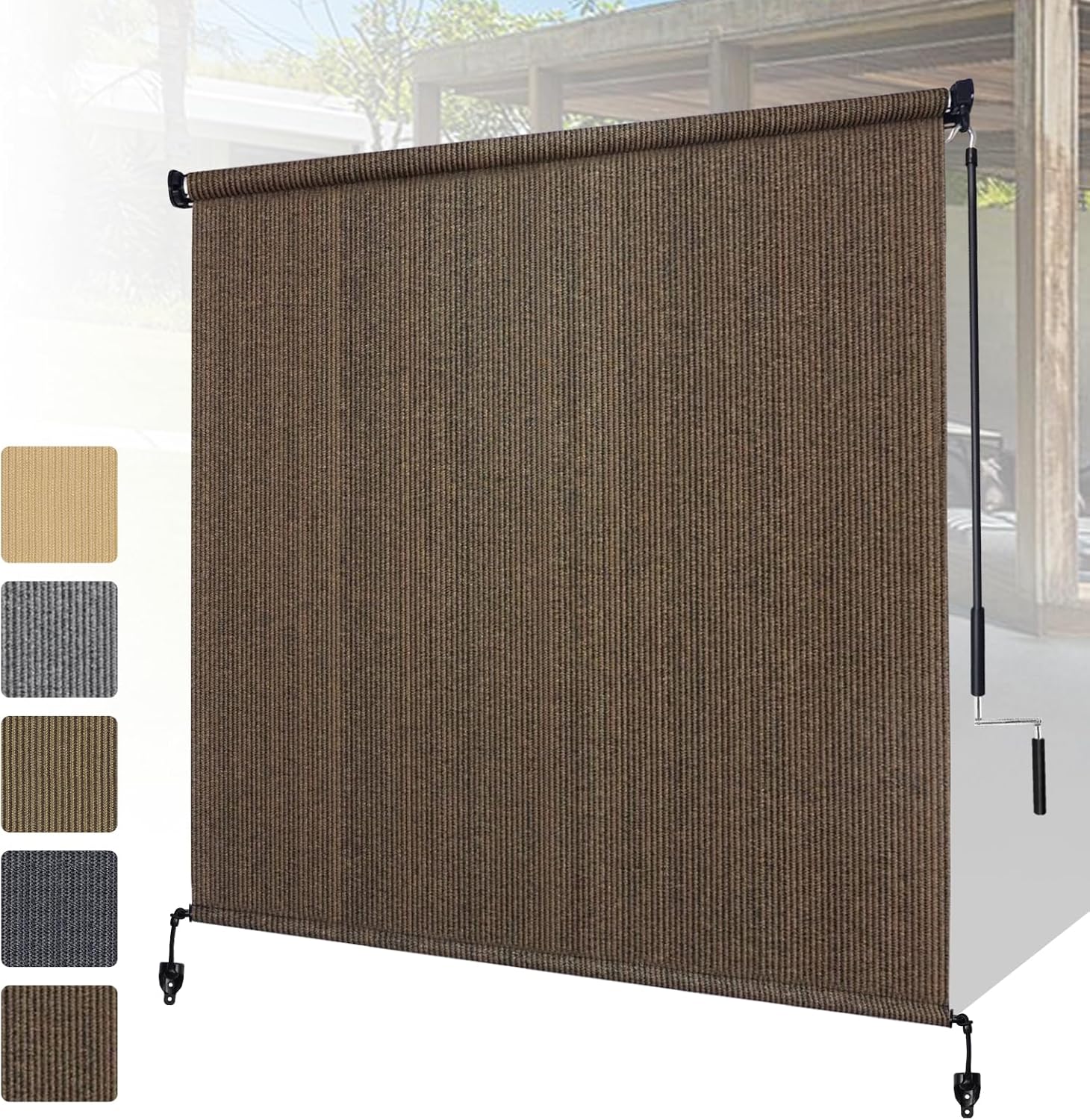 Shade&Beyond Patio Shades Roll up Outdoor Roller Shade Blinds 10' W x 8' H, Cordless with 90% UV Protection, Exterior Sunshade Cloth Roll for Pergola Porch Gazebo Balcony, HDPE Fabric, Mocha