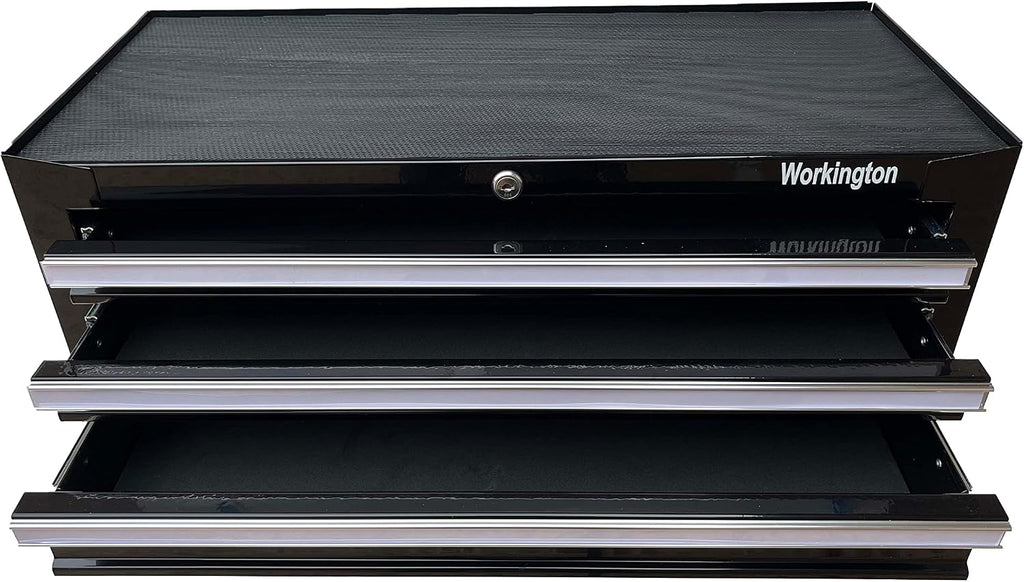 Workington Industrial 3 Drawers Portable Metal Intermediate Box, 26' Middle Tool Chest Cabinet with Ball Bearing Drawer Slides, Steel Tool Storage Box Organizer 4009 Black