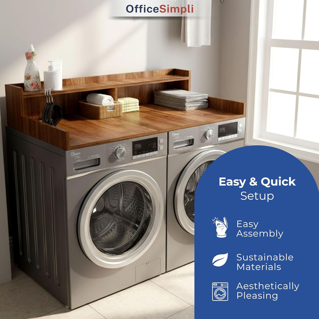 OfficeSimpli Large Washer Dryer Countertop with Shelf, 30 x 58 Inch Made in USA Laundry Countertop Over Washer and Dryer with Non-Slip Pads, Storage Shelf, Laundry Topper Organizer, California Walnut