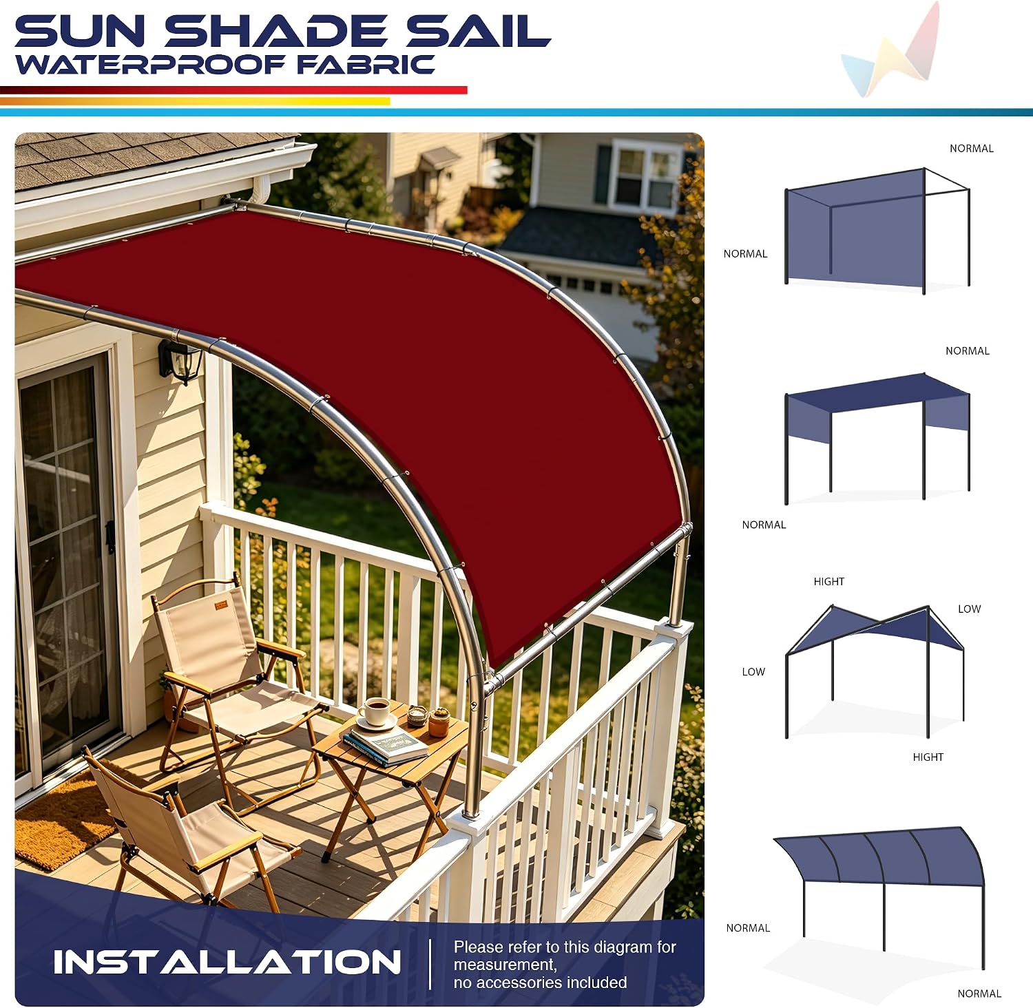 Windscreen4less 10' x 18' Waterproof Sun Shade Sail Straight Edge Outdoor Canopy Cover UV Block for Lawn Patio Backyard Garden Deck Pergola (Red)