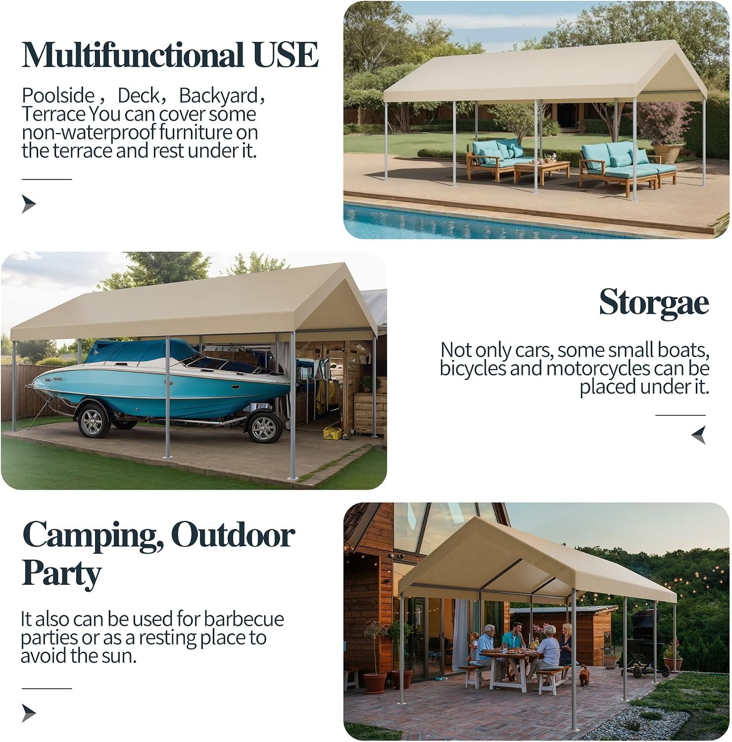 Shintenchi 10x20ft Heavy Duty Carport with UV&Wind Resistant Canopy,Portable Carport Garage Shelter with Stable Powder-Coated Steel Frame,Outdoor Carports for Car,Bike,Camp,Storage(Khaki)