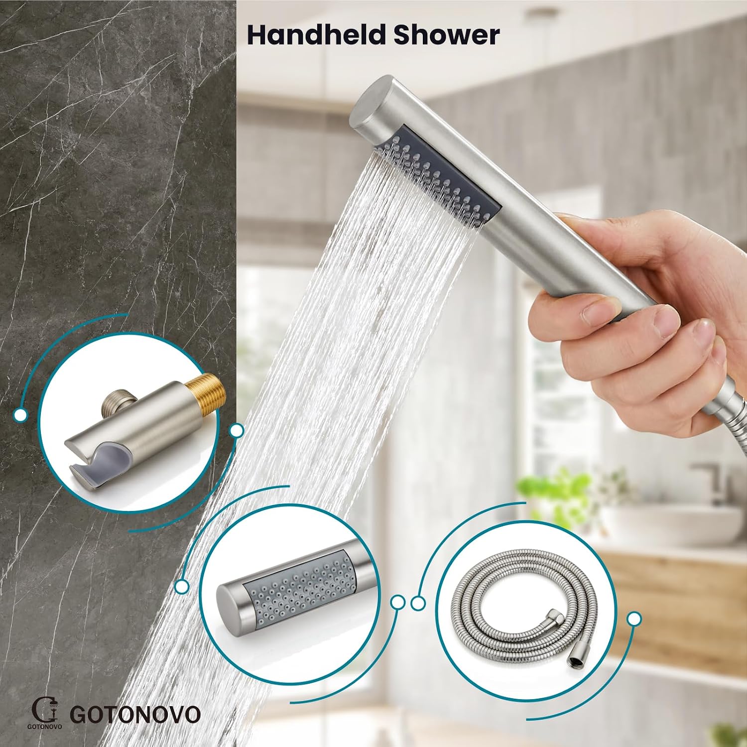 gotonovo Shower System 10 Inch Round Rainfall Showerhead Wall Mounted High Pressure Shower Faucet Set Fixture Combo with Rough in Valve and Cylindrical Handheld Spray, Brushed Nickel