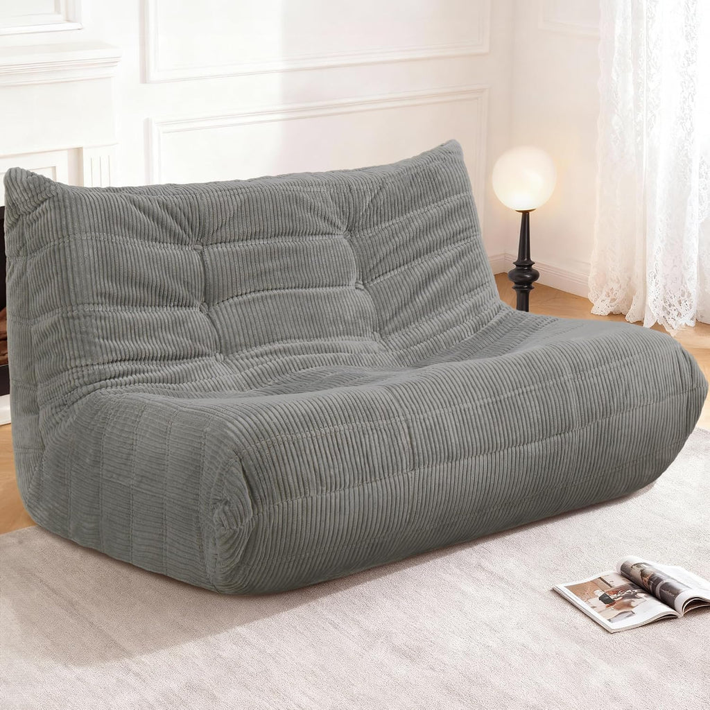 Bean Bag Chair,Giant Beanbag Chairs for Adults,Comfy Large Fireside Chair Lazy Sofa,Corduroy Bean Bag Lounger with Memory Foam Filled,Floor Sofa Couch for Living Room (Light Grey, Loveseat)