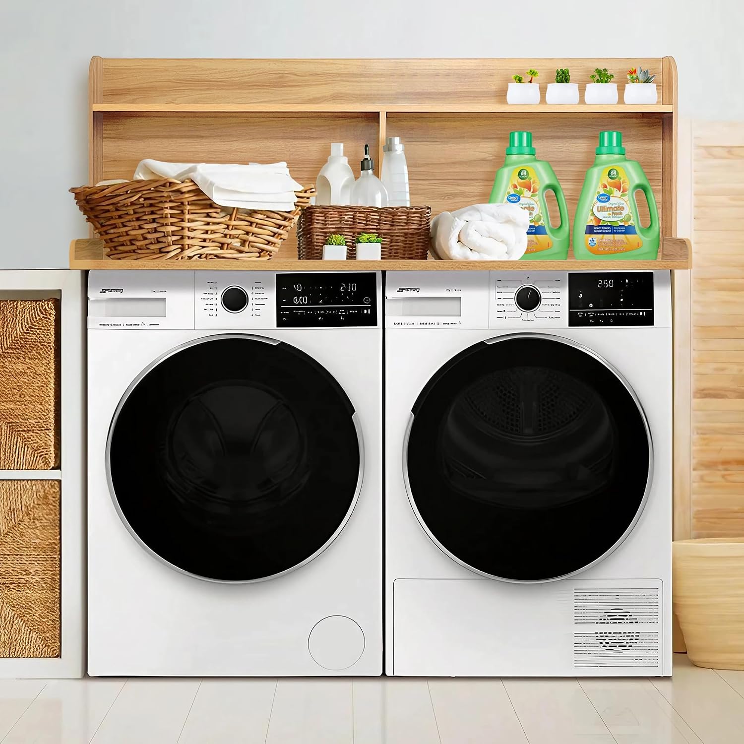 Royxen Laundry Countertop with 20' Shelf Universal Fit, Washer and Dryer Countertop with Storage Space, Oak