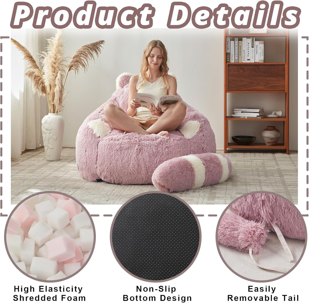 EBENCHICO Giant Bean Bag Chairs for Adults Teens, Plush Beanbag Chair with Filler Comfy Faux Fur Fluffy Bean Bag Sofa Couch for Reading Sleeping