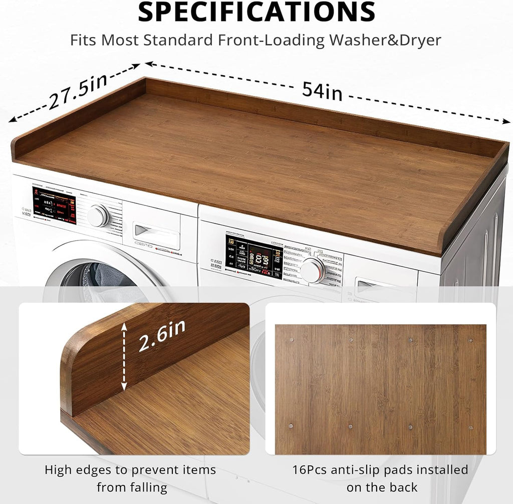 Gashell Washer Dryer Countertop, 27.5' x 54' Bamboo Washer and Dryer Countertop for Laundry Room Organization(Retro Brown)