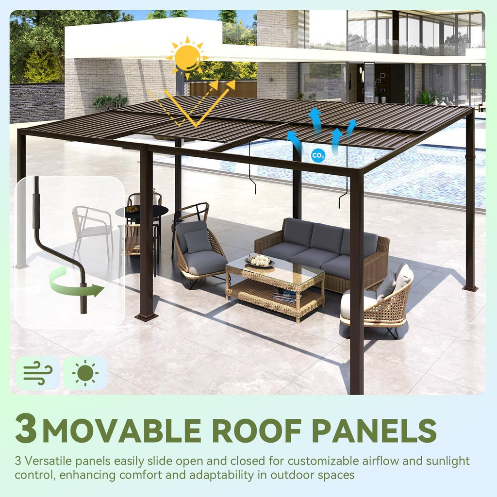Gazebo 12x20 with Adjustable Galvanized Steel Roofs, All Aluminum Frame Permanent Pergola for Patio, Outdoor Freestanding Shelter, Dark Brown