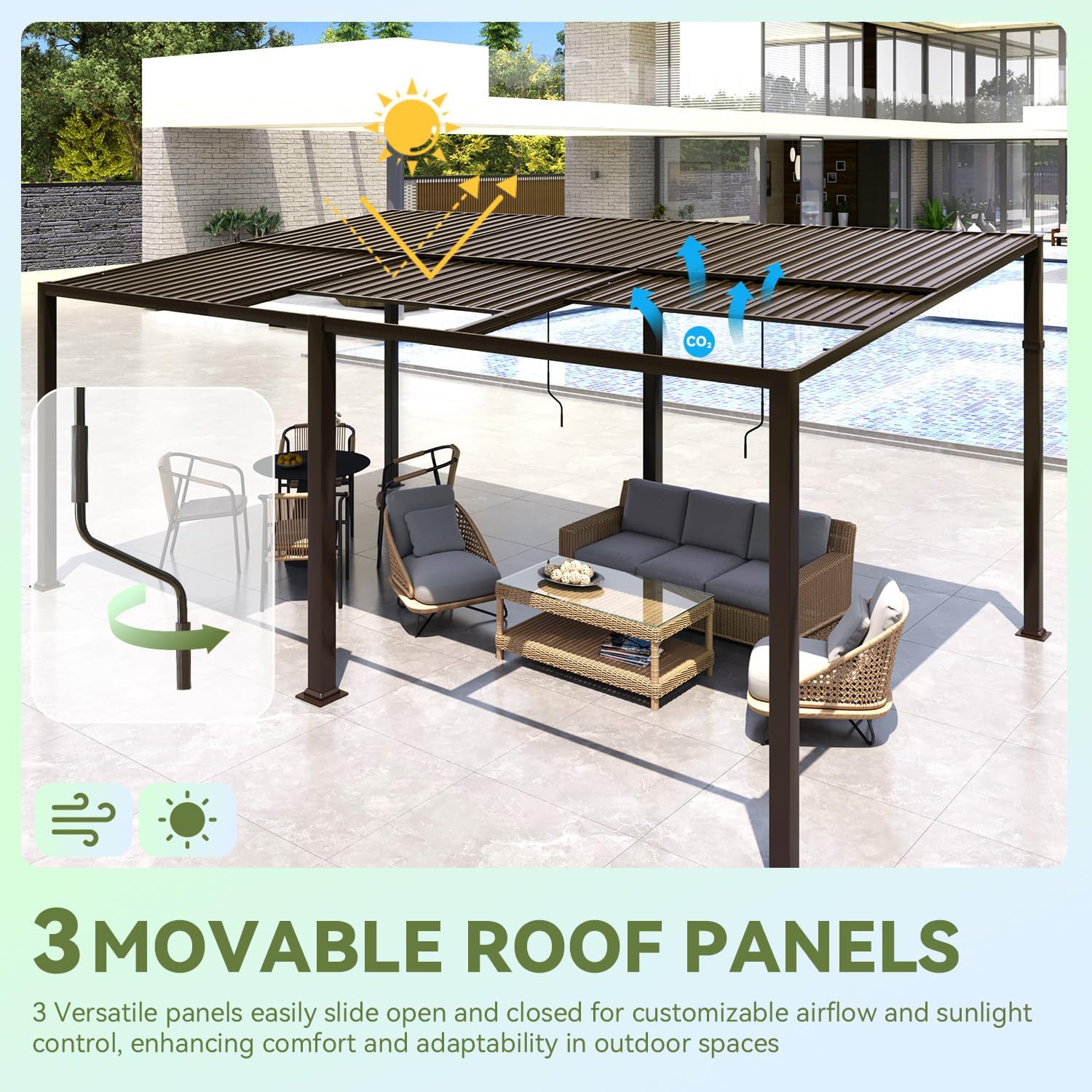 Gazebo 12x20 with Adjustable Galvanized Steel Roofs, All Aluminum Frame Permanent Pergola for Patio, Outdoor Freestanding Shelter, Dark Brown