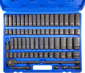 70pcs 1/2' Drive Impact Socket Set, Cr-V Steel, SAE & Metric, Standard/Deep Sockets with 72 Teeth Ratchet Handle, Extension Bar, and Adapters