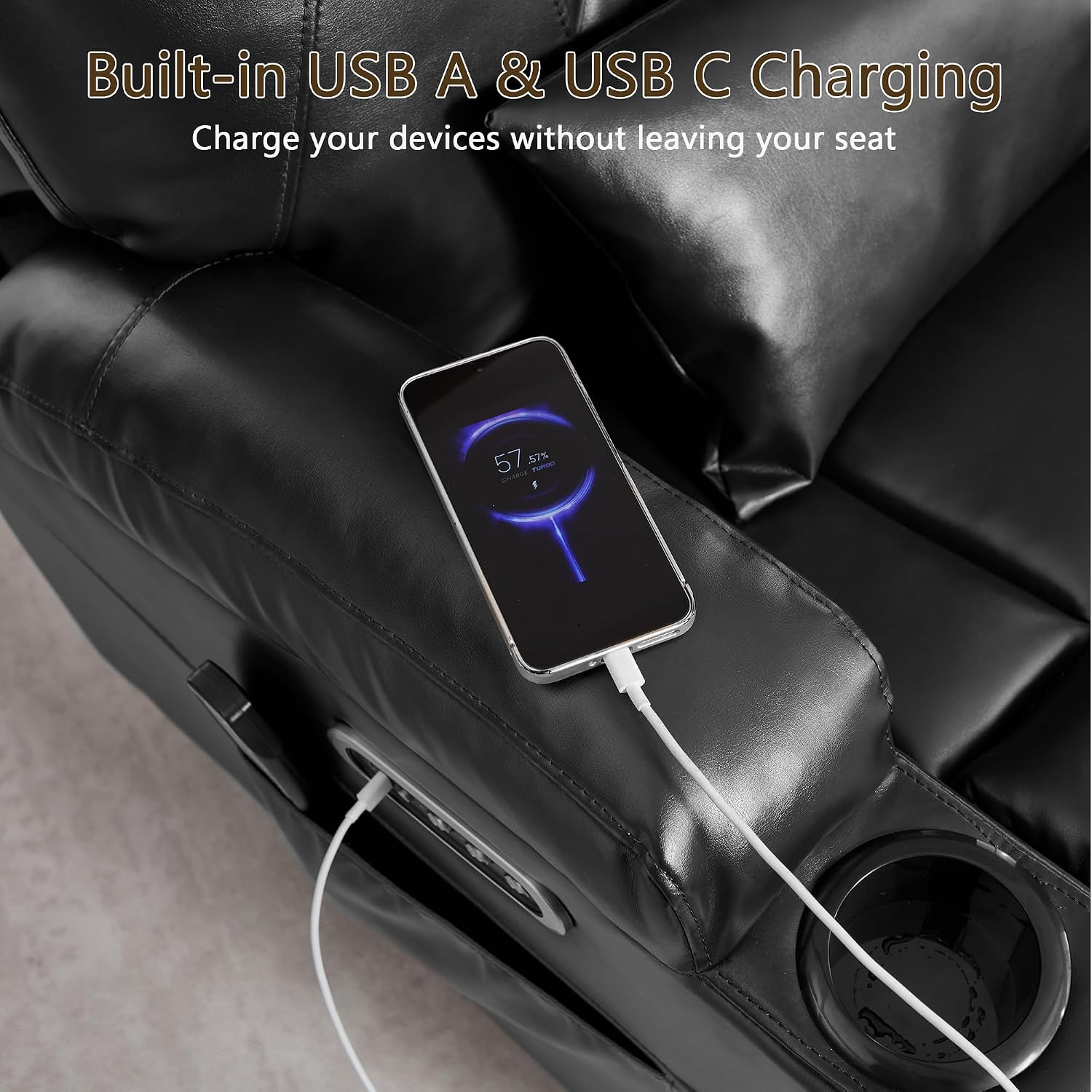 Dual Motor Power Swivel Rocker Recliner Chair with Heat and Massage,Electric Glider Rocking Chairs for Nursery,Theater Seating with LED Lights, USB A/USB C Ports for Living Room (1, Black)