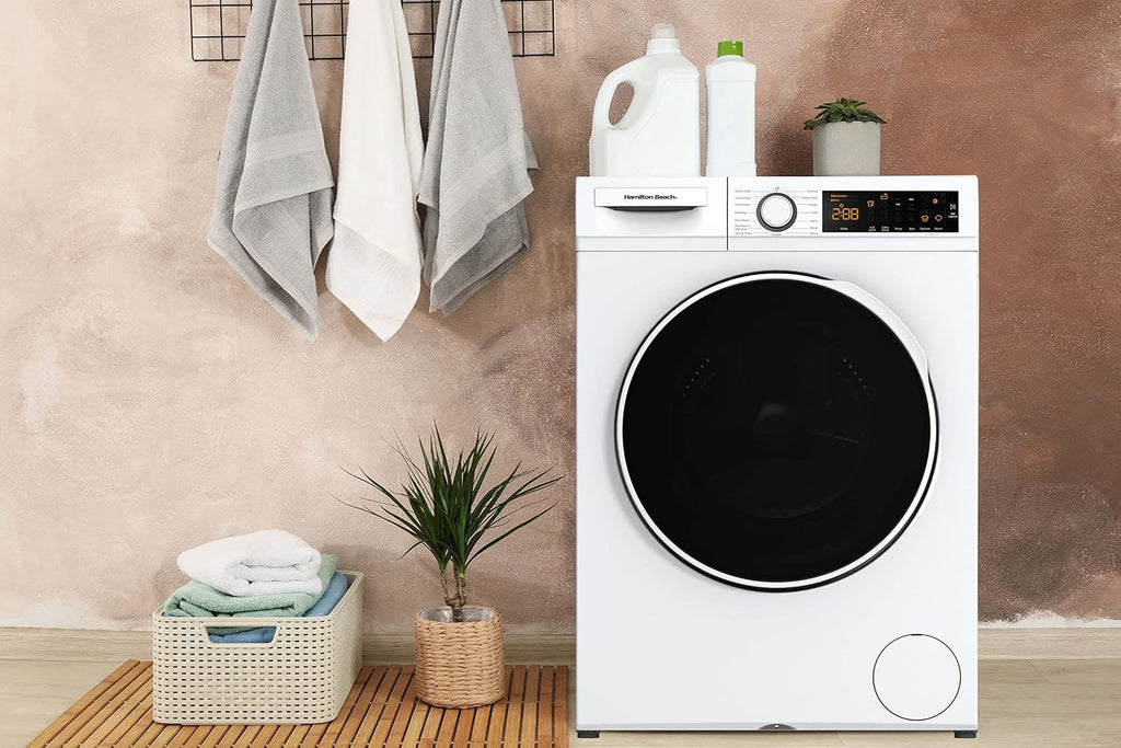 Hamilton Beach Fullsize 2.2 cu ft Front Load Washer and 4 cu ft Dryer Combo - 24' Wide - includes Stacking Kit and Drawer