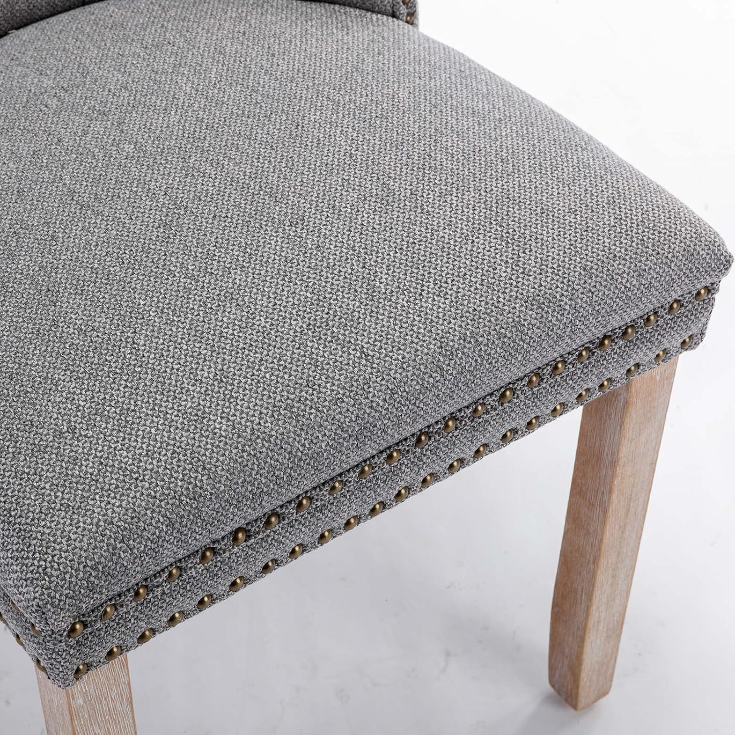 Ball & Cast Contemporary Upholstered Dining Chairs Set of 2, Button Tufted Kitchen Side-Chairs with Hang Ring & Nailhead Trims & Solid Wood Legs, 2-Piece Backrest Traditional Chair, Linen Gray