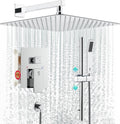 SR SUN RISE 12 Inch Slide Bar Shower System, Square Rain Shower Head and Handheld Spray, Wall Mounted Shower Faucets Sets Complete Included Valve and Shower Trim Kit, Polished Chrome