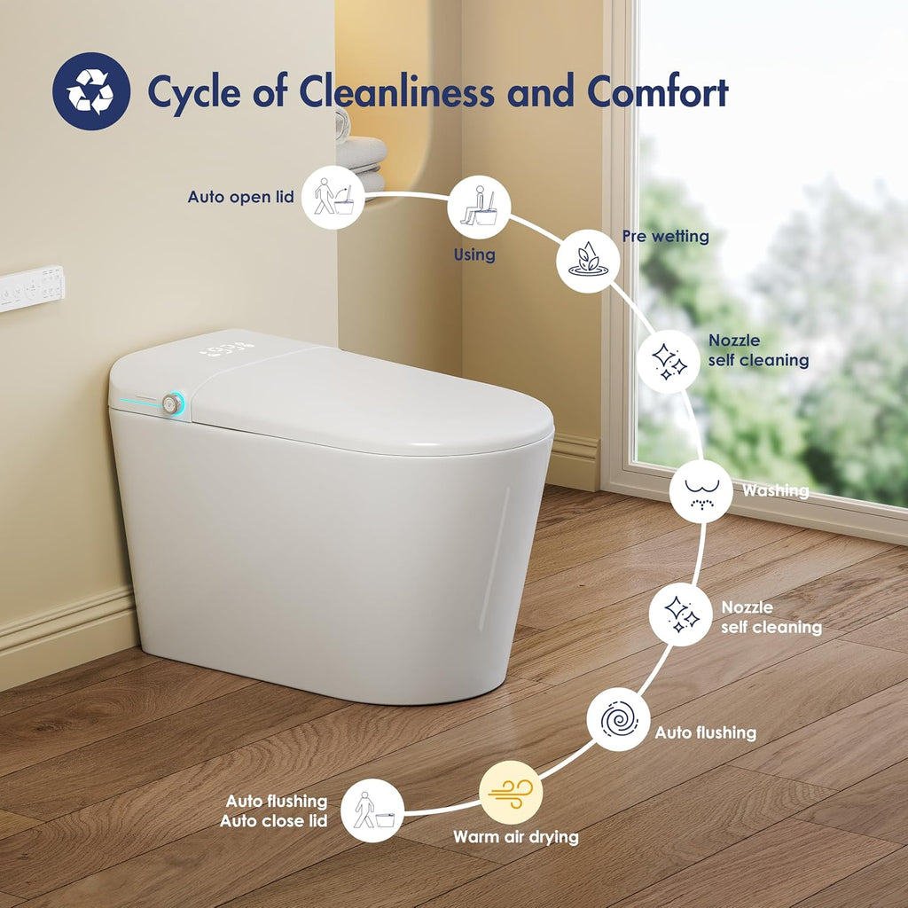 Smart Toilet with Bidet Built in, Eridanus One Piece Bidet Toilet for Bathrooms, Warm Water Wash & Dryer, Foot Sensor Flush, Elongated Heated Seat, Auto Open/Close with Digital Display, White