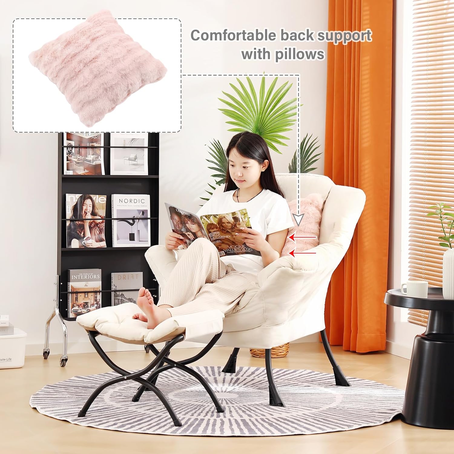 Lazy Chair with Ottoman, Large Purple Accent Chair with Ottoman and FA Throw Pillow, Comfy Plush Reading Chair for Living Room Bedroom Dorm Room Office Apartment Relaxing Use