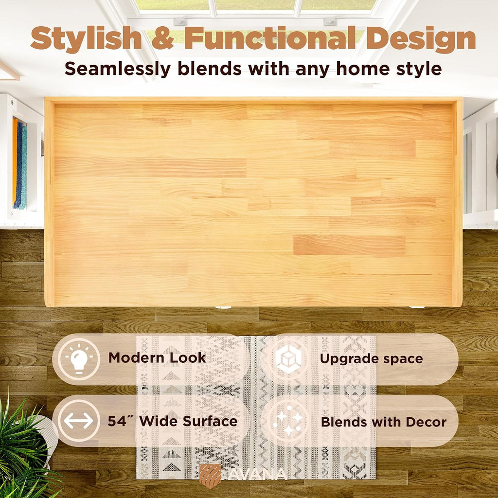 Avana (100% Natural Solid Wood Washer Dryer Countertop – Oak Pine Laundry Countertop with Raised Edges, 54' x 27.5' Counter Top for Washer and Dryer, Laundry Room Organizer & Tabletop