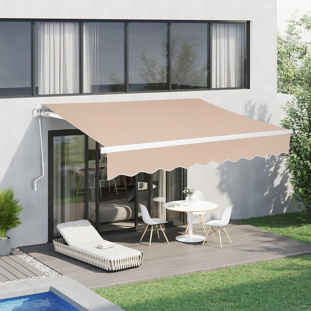 VINGLI 12' x 10 ' Retractable Awning for Patio Awning Door Awning with Manual Crank Handle, Aluminum Frame Door Canopy UV Resistant (Beige)