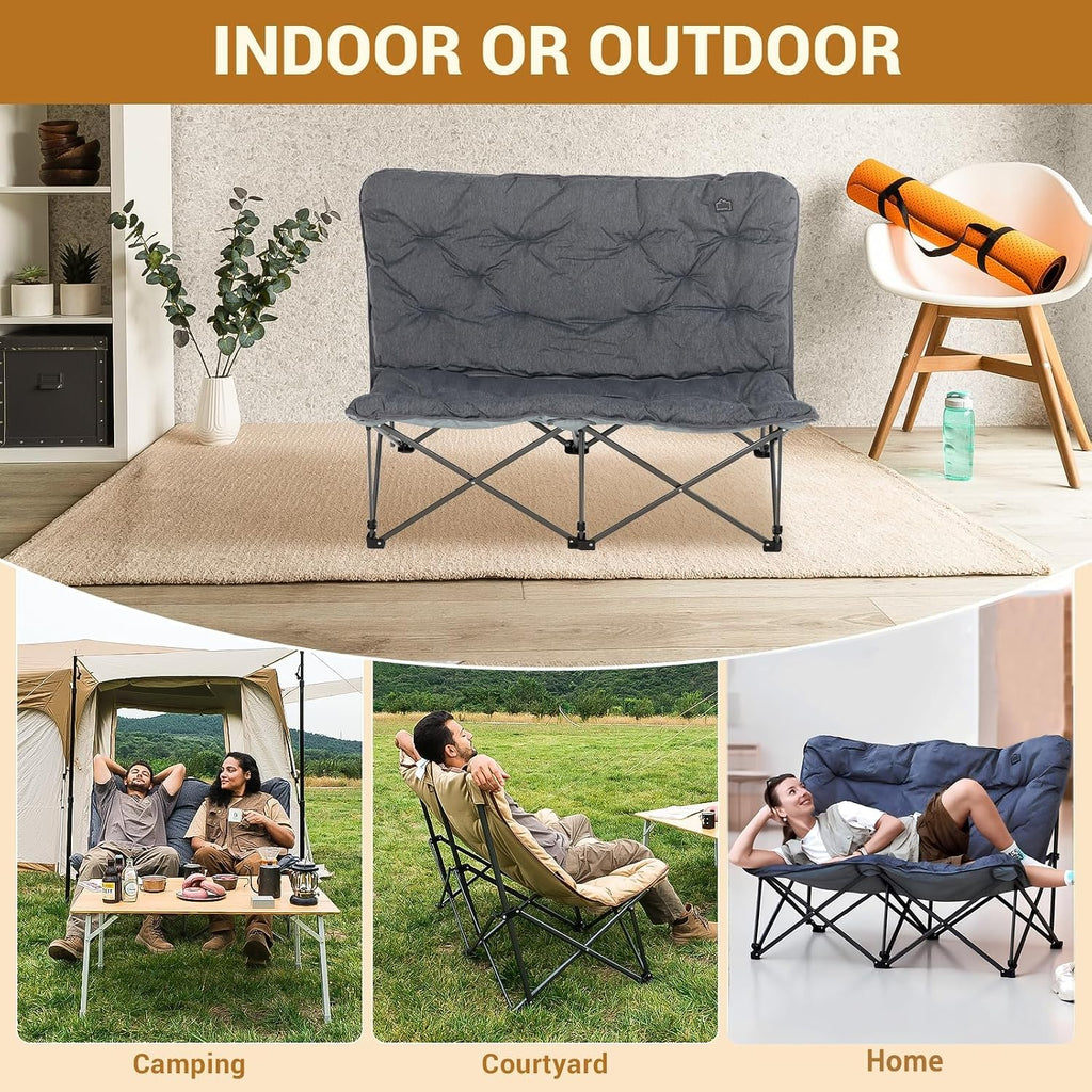 KingCamp Double Camping Chair, Oversized Padded Butterfly Chair Couch Portable Folding Loveseat 600lbs Heavy Duty Comfy Dorm Double Seat with High Back for Outdoor Indoor Patio Home Living Bed Room