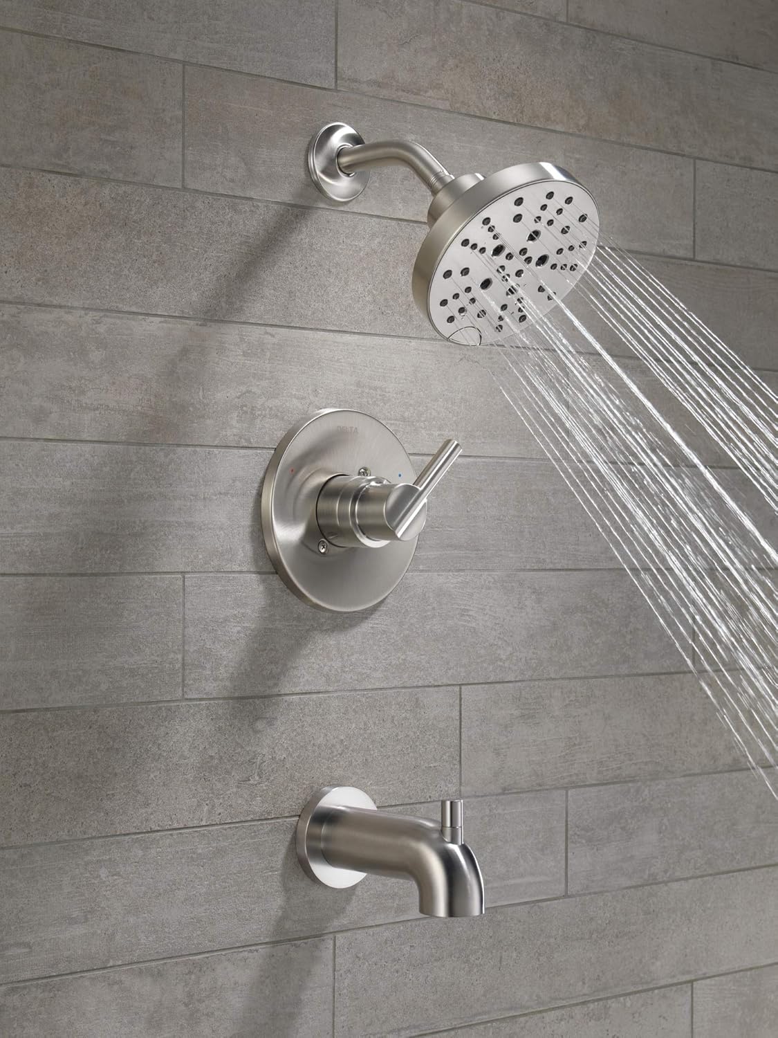 Delta Nicoli 14 Series H2Okinetic Bathtub and Shower Faucet Set, Brushed Nickel Shower Head and Handle Set, Valve Trim Kit, Stainless 144749-SS (Valve Included)