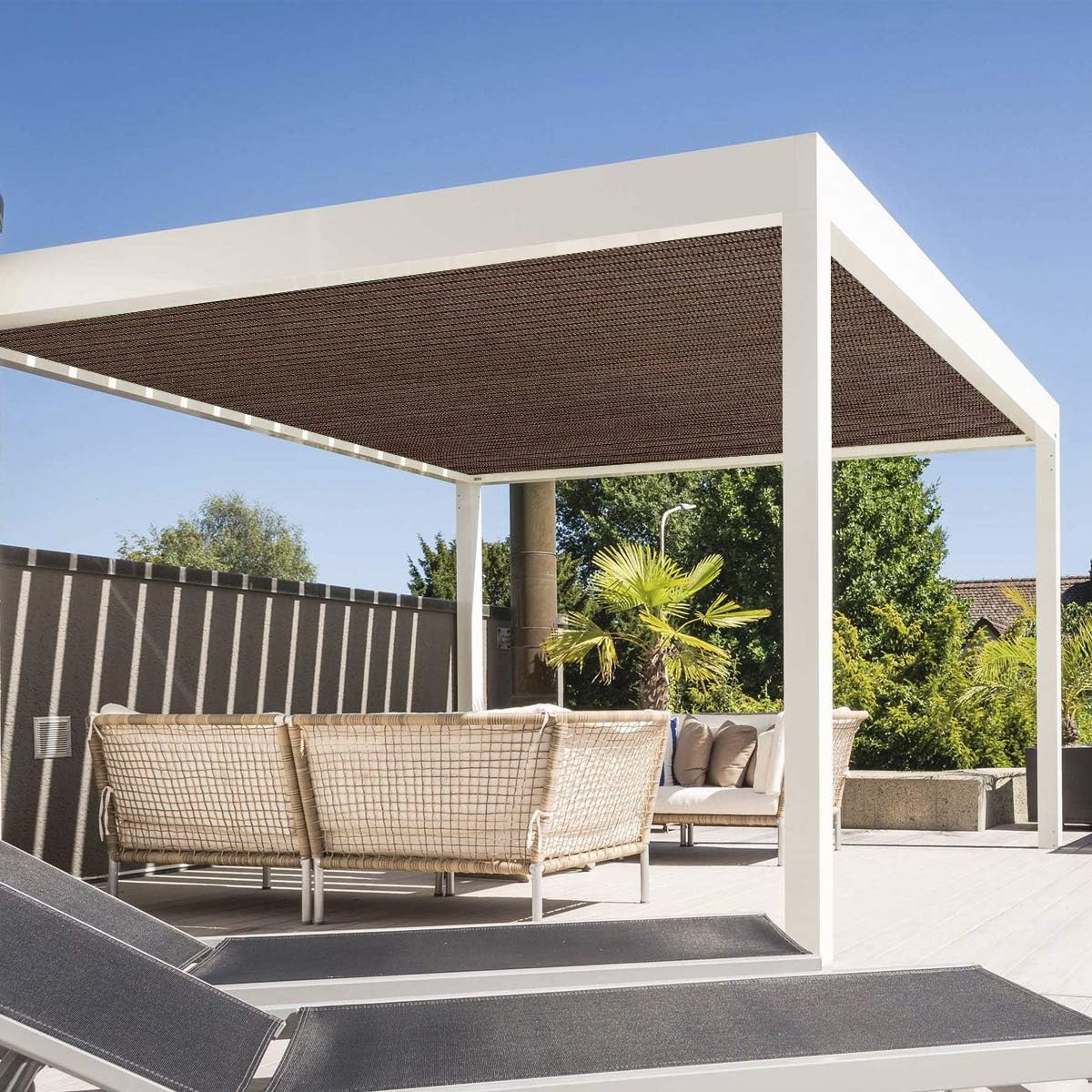 Eden's Decor Straight Flat-Edged Sun Shade Sail Rectangular 12' x 20' Brown UV-Blocking Outdoor Canopy Fabric Cloth Awning for Pergola Patio Garden Backyard Custom Size
