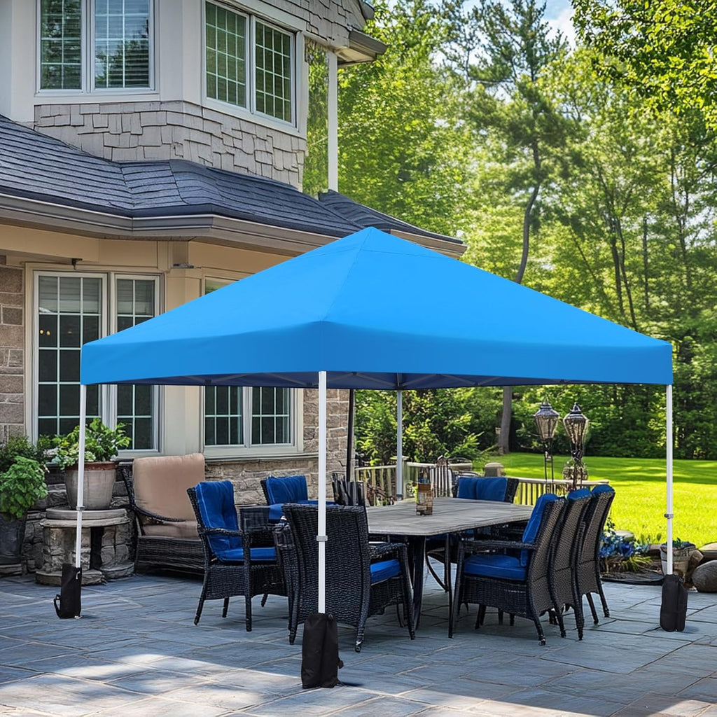 Amazon Basics Outdoor Pop Up 10 x 10 Canopy Tent for Events, Portable with Easy Setup, Sun Shelter for Outdoor Activities, Includes Wheeled Carry Bag, 8 Pegs, 4 Ropes, 4 Weighted Bags, Blue