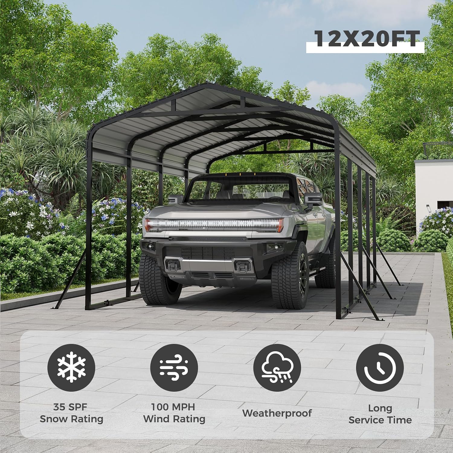 12x20 FT Metal Carport, Garage with Updated Frame Structure, Galvanized Steel Roof and Enhanced Base Canopy, Metal Garage Car Shelter Shade for Car, Boats and Truck