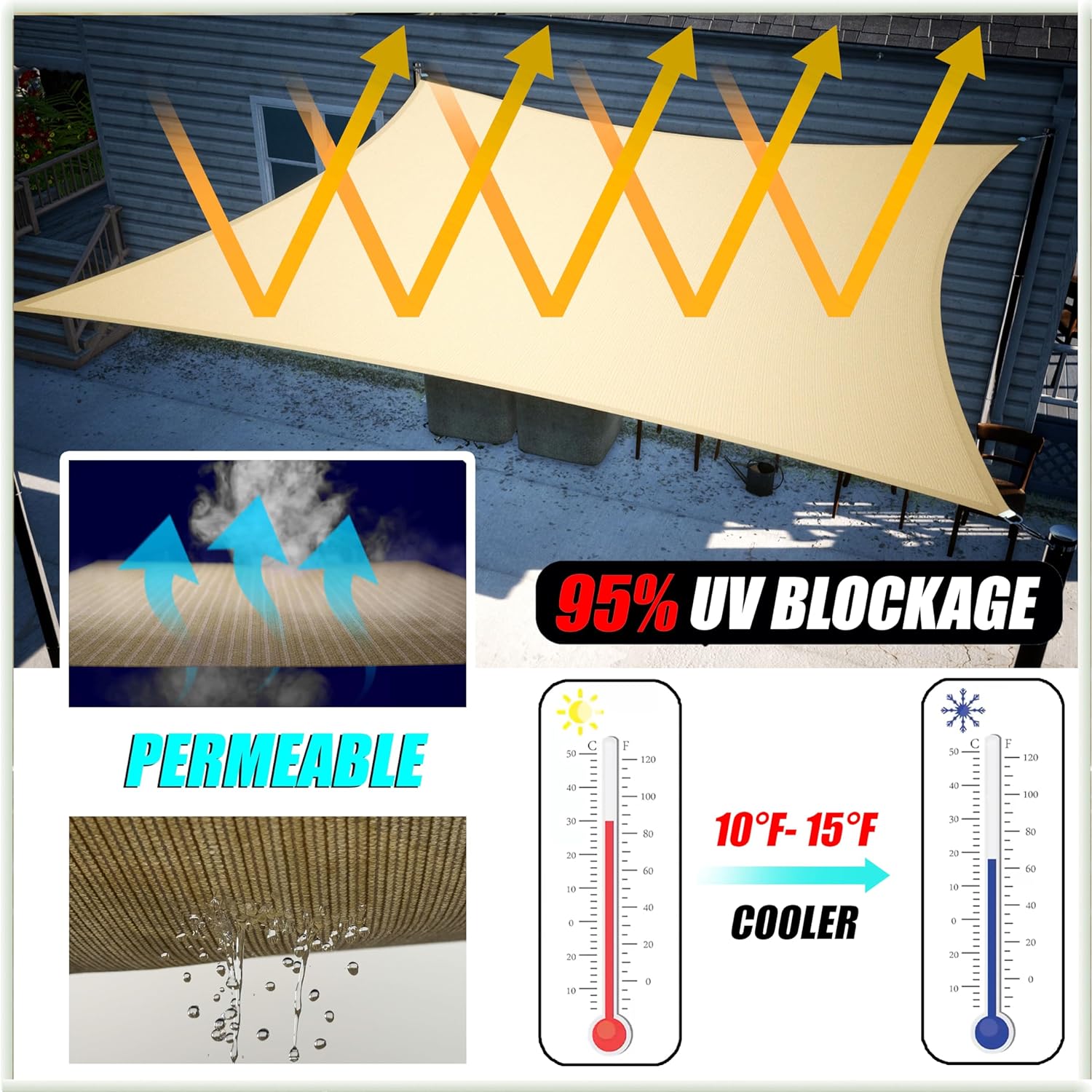 Amgo Custom Size 12' x 20' x 23.3' Black Right Triangle Sun Shade Sail UPF50+ AGTAPT22, Order to Make Canopy Awning, 95% UV Blockage, Water & Air Permeable, Commercial Standard (We Customize)