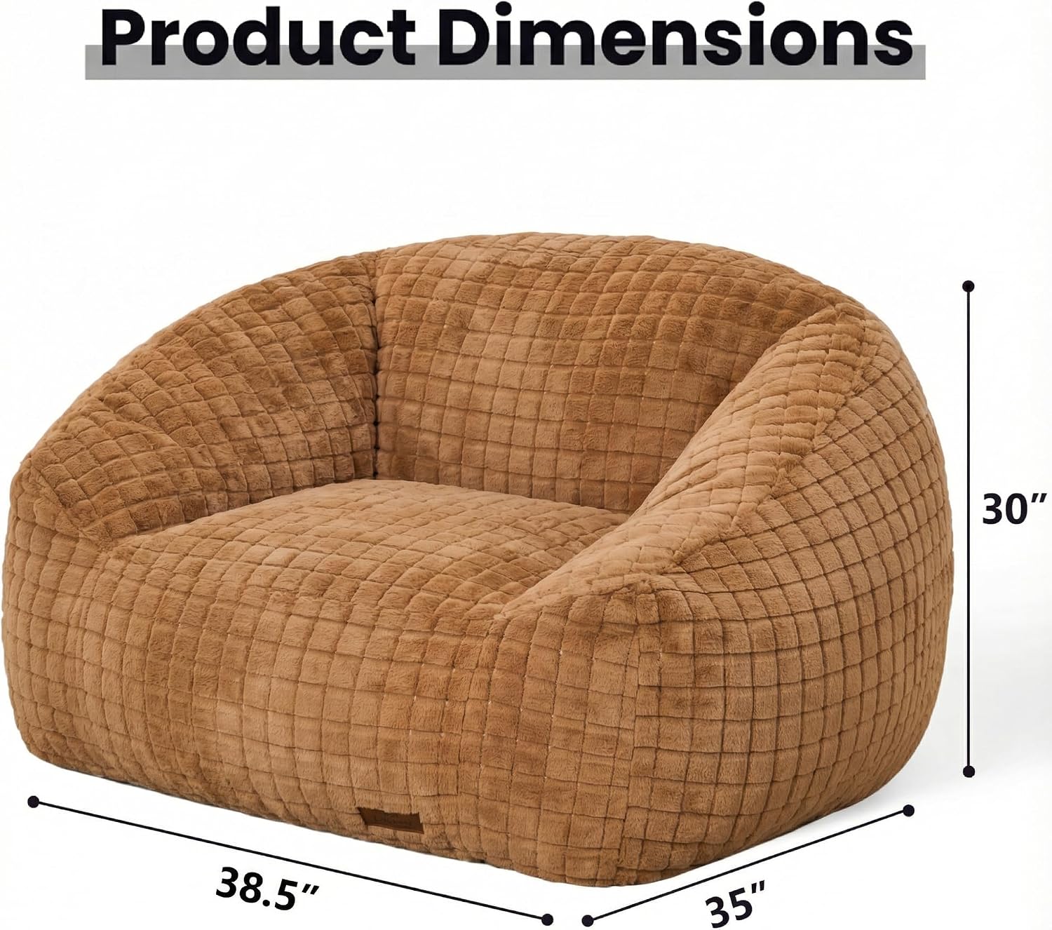 Bean Bag Chairs for Adults, Giant Beanbag Sofa Comfy Reading Chair, Oversized Bean Bag Chairs for Living Room Bedroom, Soft Faux Fur Fabric, 3.2FT, Khaki, Checkered